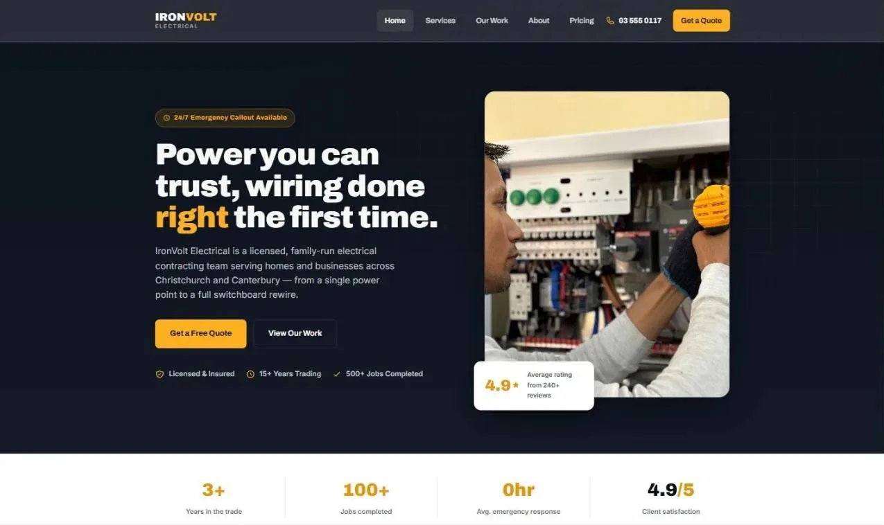 IronVolt Electrical demo website homepage